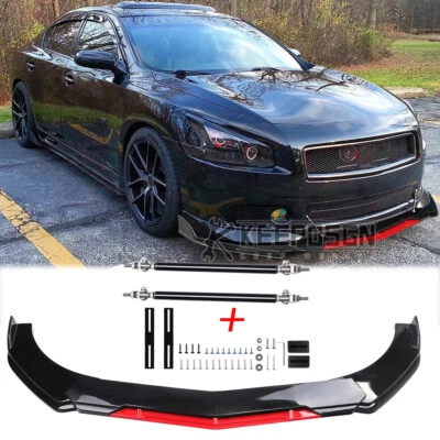 Kit de carrocería separador de labios para parachoques delantero para Nissan Máxima sedán varillas de puntal rojo brillante Foto 1 de 4