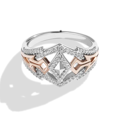 Anillo de boda Ahsoka Tano blanco corte redondo circonita cúbica 1/3 ctw enchapado en dos tonos plata 925 Foto 1 de 3