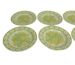 Vtg Franciscan Picnic Dinner Plates Green Yellow Flowers 10.5” Set of 8 - Picture 1 of 6