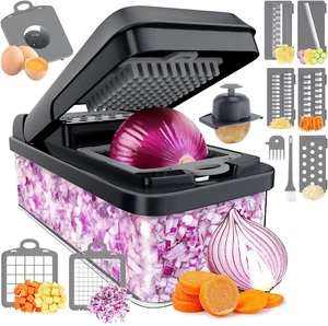 NEW 12-In-1 Function Food Chopper, Chef's Push Tool, Mandoline Slicer, Gray - Picture 1 of 12