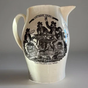 Creamware Jug “SATURDAY NIGHT SWEETHEARTS & WIVES” &Ship w/ American Flag C 1795 - Picture 1 of 12