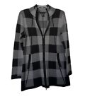 Adrienne Vittadini Women's Sweater Black Gray Checkered Pockets Size M