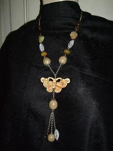 COLLANA COLLIER MADREPORA AGATA MOKAITE OSSO YAK ARGENTO 925 CORALLO FARFALLA 57 - Foto 1 di 7