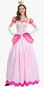 NEW Princess Peach Costume Adult Puff Sleeve Long Dress Size Medium - Picture 1 of 1