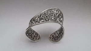 925 STERLING SOLID SILVER CUFF BANGLE CURLY OPEN BRACELET MEN/WOMEN ADJUST 6" - Picture 1 of 6