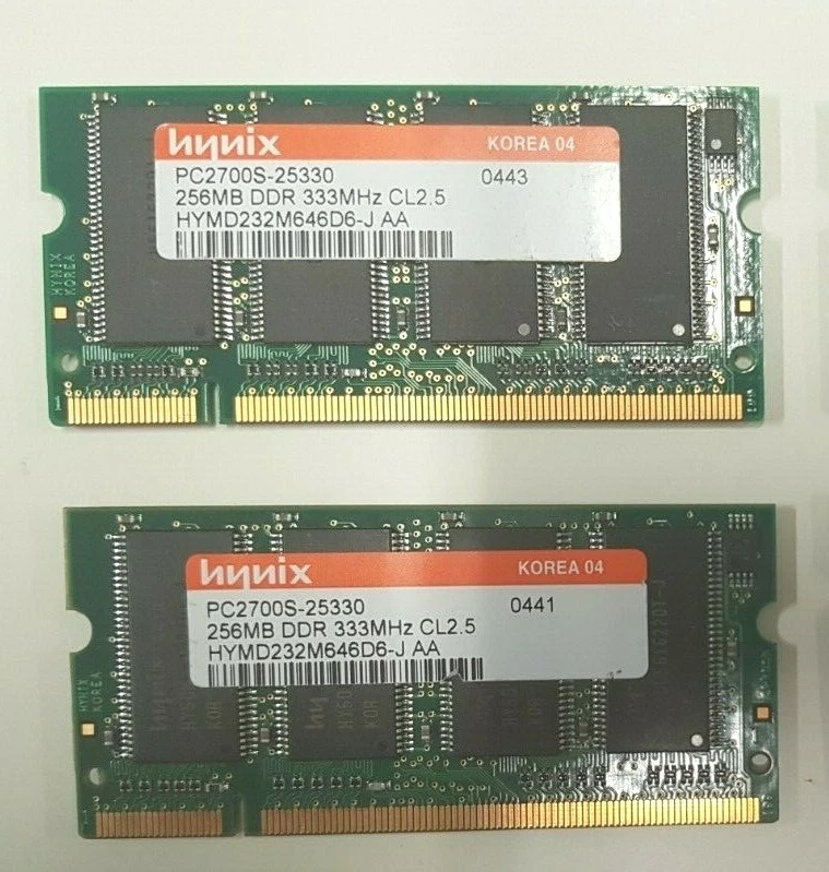 2 moduli RAM HYNIX SODIMM PC2700S-25330 256MB DDR 333MHZ CL2.5 - Immagine 1 di 1