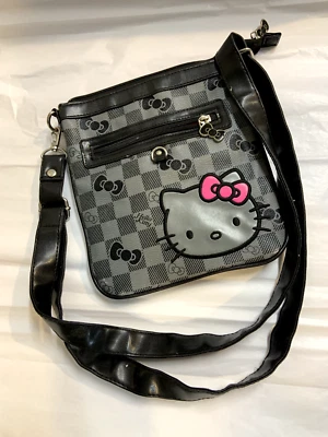 Hello Kitty Bolso Monedero Negro y Gris Oscuro Lazos y Diseño a Cuadros Rosa Lazo Cremallera Foto 1 de 4
