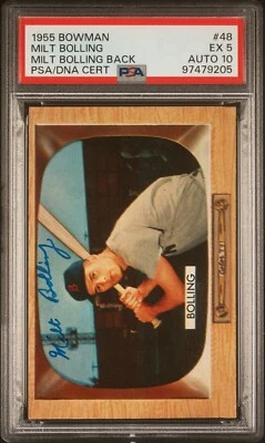 1955 BOWMAN BASEBALL #48 MILT BOLLING AUTOGRAPH BOSTON RED SOX PSA 5 AUTO 10 - Image 1 of 3
