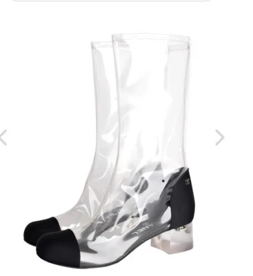 Chanel spring summer 2018 transparent black toe cap lucite heel boots 38 - Image 1 of 4