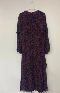 Maxi Vestido Para Mujer Como Nuevo Terciopelo Limitado Estampado Animal Púrpura/Negro Talla 14 - Imagen 1 de 14