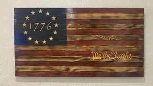 Betsy Ross 1776 American Flag Wooden We The People 37x19in Wall Art - Picture 1 of 4