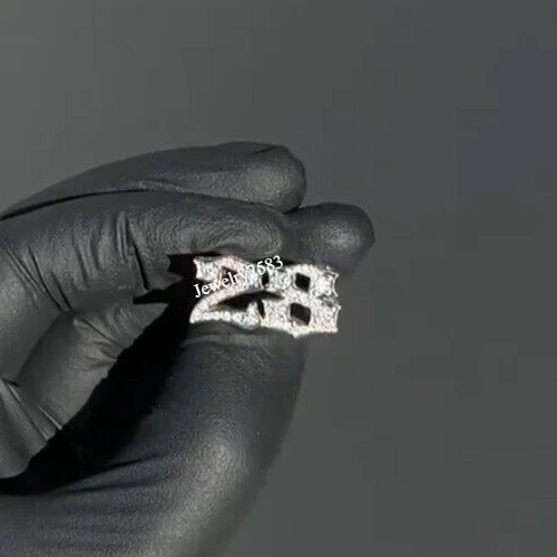 Men's 28 Number Custom Made Ring Natural Moissanite 925 Silver Free Gift Stud - Image 1 of 4