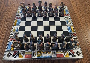 Peruvian Wood Piece Chess Game + Folding Wood Board, Handmade Peruvian Folk Art, - Picture 1 of 11