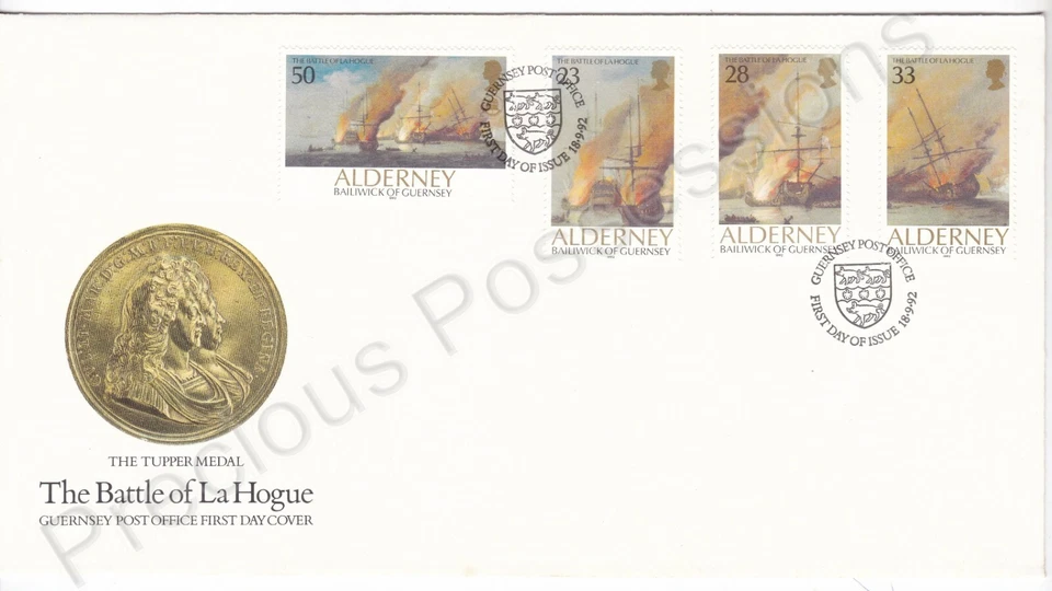 Alderney First Day Cover FDC 1992  BATTLE OF LA HOGUE STAMP SET - Image 1 of 1