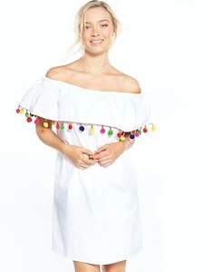 Noisy may Mella Off The Shoulder Tassel Dress  Bright White Size M - Picture 1 of 5