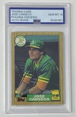 JOSE CANSECO Signed 1987 Topps Rookie Card Slabbed PSA 10 Gem Mint Autograph - Image 1 of 4