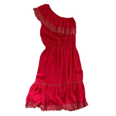 Vestido Midi Melissa Odabash Rojo Un Hombro Encaje Recortado Vacaciones Vacaciones Talla M Foto 1 de 4