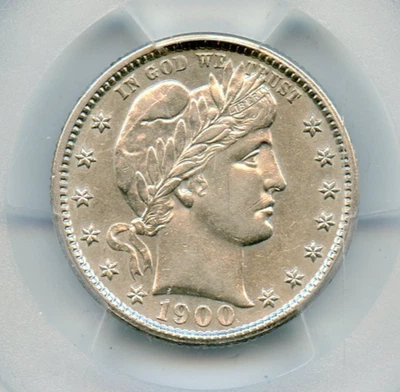 Cuarto de plata barbero 1900-S 25c graduación profesional AU53 Foto 1 de 4