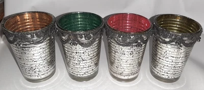 Multicolor Mercury Glass  Silver Votive Candle Holders, Set of 4 - Image 1 of 4