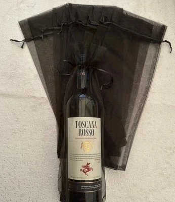 1 BLACK ORGANZA WINE 🍷 BOTTLE GIFT BAG - 35cm x 14cm - Image 1 of 4