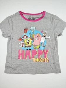 Nickelodeon SpongeBob T-Shirt Girls Gray Pink Trim Cartoon Happy Thoughts 10/12 - Picture 1 of 6