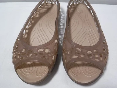 GA9 Crocs Isabella Jelly Slip On Ballet Flat Peep Toe Nude/Brown Women's Size 6 - Image 1 of 4