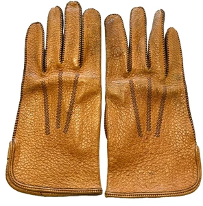 Vintage Herren Schweinsleder Handschuhe Größe 9 Karmelstruktur schwarz Peitschenstich - Bild 1 von 6