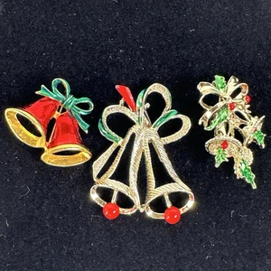 Vintage Christmas Bell Pins Brooches Lot of 3 - Gerry's + - Picture 1 of 6