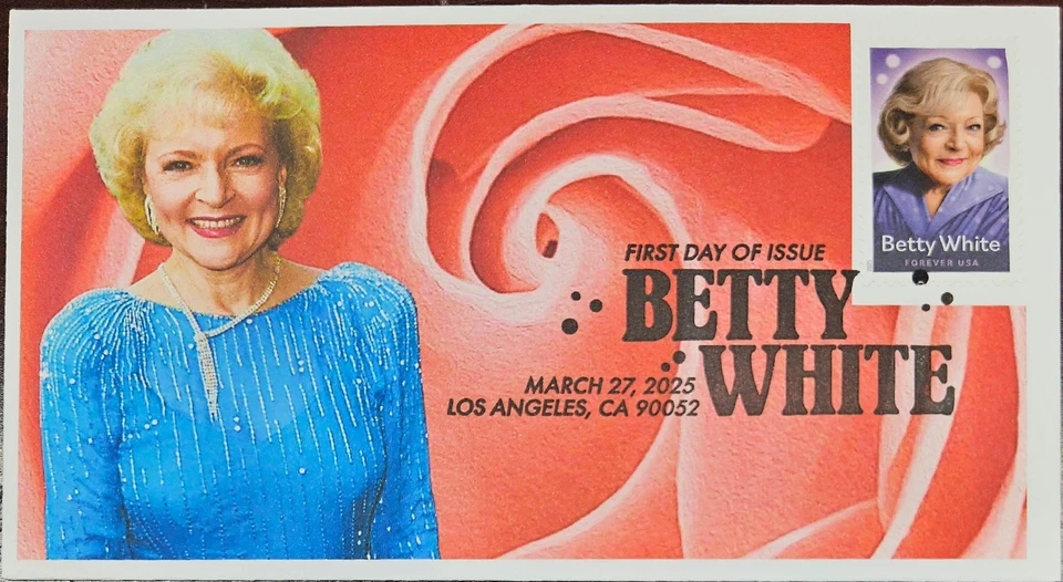 Estampilla Betty White USA Forever 2025 cubierta de primer día / FDC / rosa / niñas doradas  Foto 1 de 1