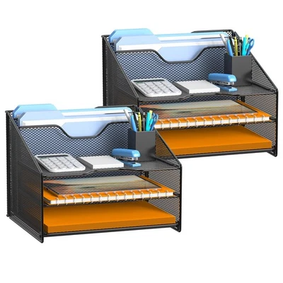2 Pack Mesh Desk File Organizer Letter Tray Holder, Desktop File Folder Holde... - Image 1 of 4