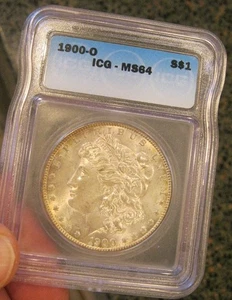 1900 O Morgan Silver Dollar BU Old ICG Holder MS 64, Lightly toned, 5028 - Picture 1 of 3
