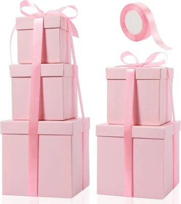 Cholemy 5-Pack Square Nesting Gift Boxes with Lids & Ribbon Assorted Multi - Image 1 of 4