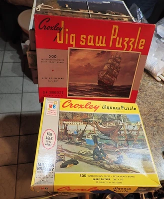 Vintage lot of 2 Croxley Jig Saw Puzzles Silver Sails & Mending Nets - nautical - Image 1 of 4
