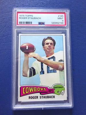 Tarjeta de fútbol americano Topps 1975 Roger Staubach #145. PSA 9 como nuevo Foto 1 de 4