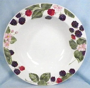 Raspberry Social Soup Bowl Tienshan Stoneware Berries Leaves Flowers Rimmed - Picture 1 of 5