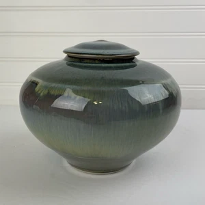 Vintage Bill Campbell Art Pottery Ginger Jar Lidded Urn Purple Blue Drip Glaze - Picture 1 of 7