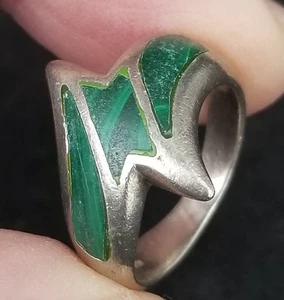 Vintage Grober STERLINGSILBER Damen Ring Edelstein Malachit 0,925 Gr. 7 ALT - Bild 1 von 6
