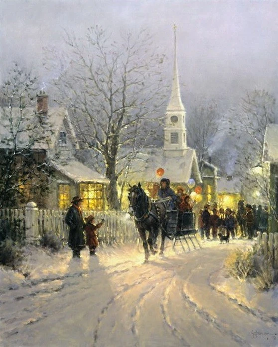 G. Harvey VILLAGE CAROLERS 23x18 S/N Navidad Papel Impresión Enfoque en la Familia Foto 1 de 1