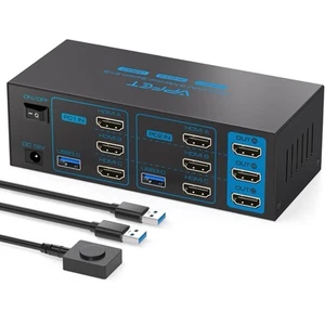 4K 60Hz HDMI KVM Switch 3 Monitors 2 Computers USB 3.0 - Picture 1 of 7