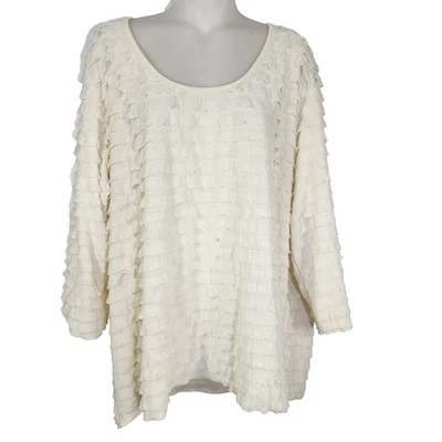 Blusa boho marca Slinky para mujer 2X marfil en capas con volantes cuello redondo 90 Foto 1 de 4