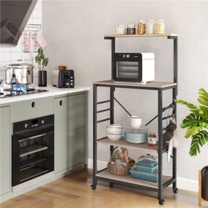 Kitchen Baker's Rack on Wheels with Sliding Shelf & Hooks Utility Storage Shelf - Picture 1 of 20