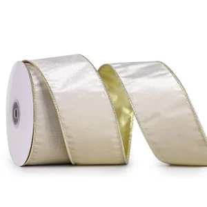Ivory Wired Velvet Ribbon 2.5"x10 Yards Gold Back Christmas Tree Ribbon - Picture 1 of 5