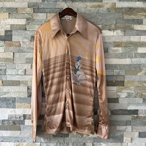 Vintage Nik Nik Shirt Men's Large Art Deco Disco 70’s Italy Button Up Nylon - Picture 1 of 8