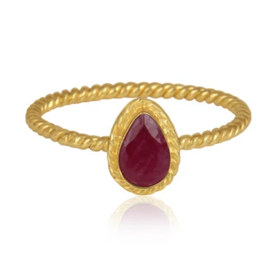 Natural Ruby Gemstone Designer 18k Gold Plated Silver Handmade Ring Jewelry - Image 1 of 3