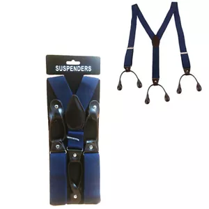 Navy Blue 6 Clip Button Holes Link Men's Suspenders Strap Adjustable Length - Picture 1 of 8