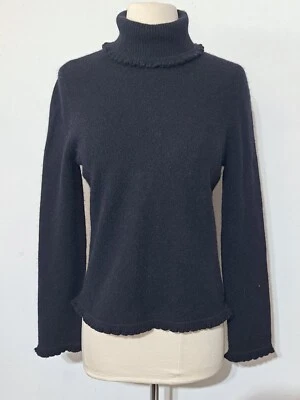 Suéter Vintage Años 90 Ralph Lauren Negro Cuello Alto S Borde Volantes Lana Angora Foto 1 de 4