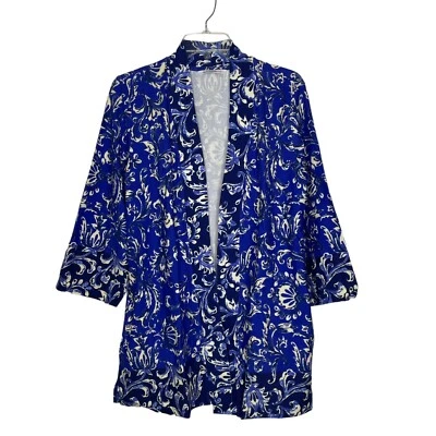 Isaac Mizrahi Live! Cárdigan Estampado Tejido Sarasa Scroll Azul Talla Mediana NUEVO Foto 1 de 4