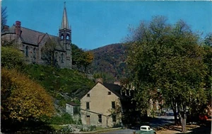 Vintage WV VA Postcard Stage Coach Inn Hotel Harpers Ferry St Peter's Church  - Picture 1 of 4