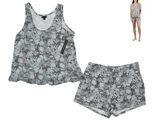 Tahari Floral Print Tank Top & Shorts 2-Piece Pajama Set L NWT Charcoal Heather - Picture 1 of 1