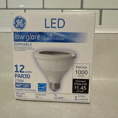 GE Low Glare Dimmable 1000  Lumens 2700K 40° Flood Light 12 Watts PAR30 NEW - Image 1 of 4